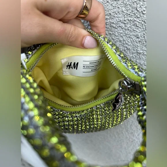 H&M RHINESTONE-EMBELLISHED MINI BAG Lime Green